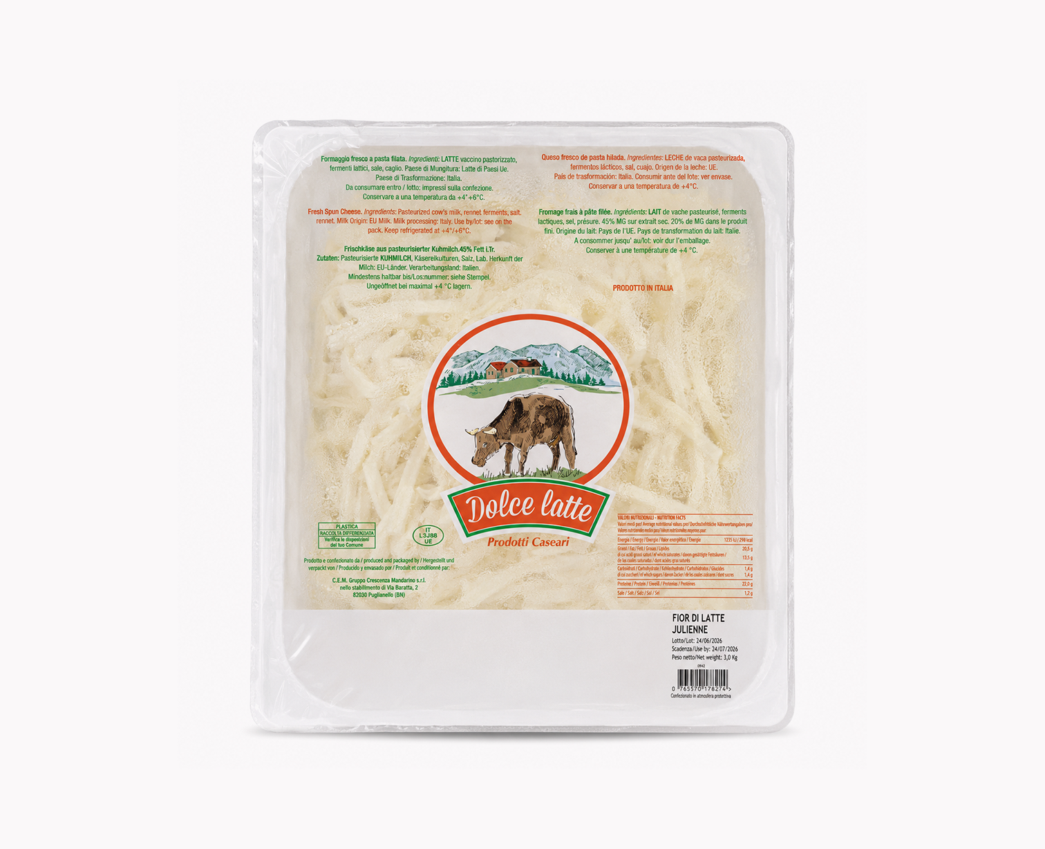 Fior di latte taglio julienne "Dolce Latte" da 3kg