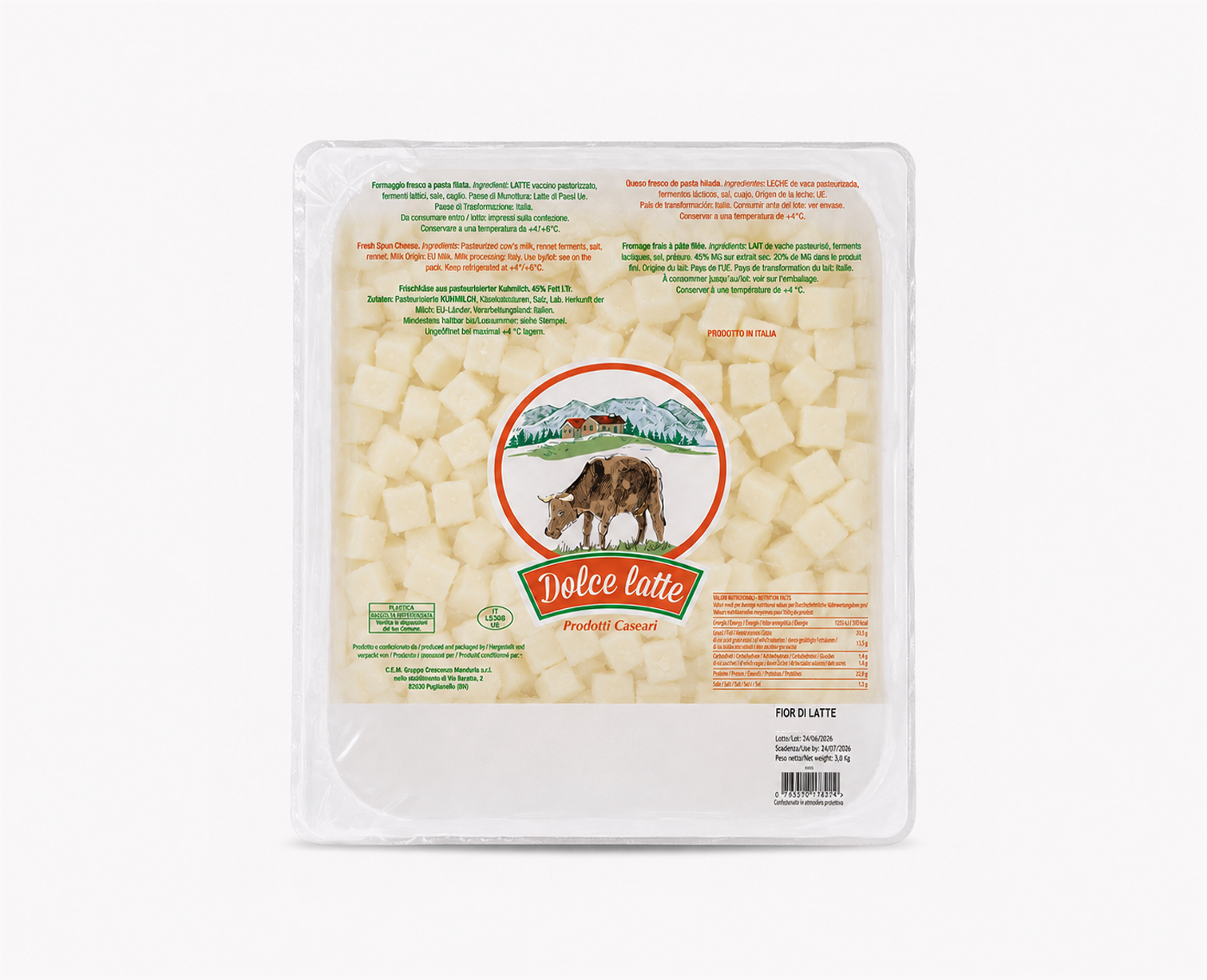 Fior di latte taglio a cubetti "Dolce Latte" da 3kg